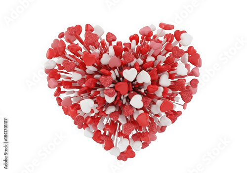 3D Candy Heart Explosion Shape Isolated on Black Background