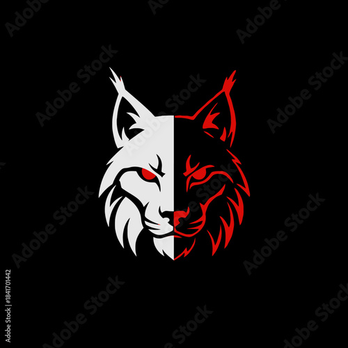 Striking Lynx Head Logo with Dual Color Scheme and Intense Gaze.