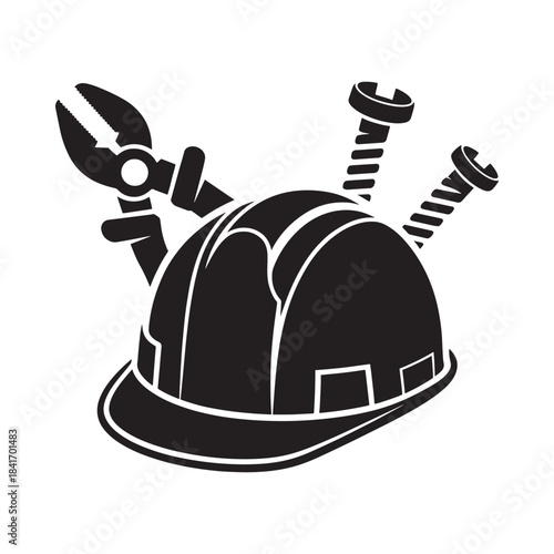 Construction tools and a safety helmet a symbol of workplace safety