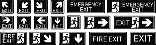 Emergency Exit Icon set. exit door sign. Escape and evacuation symbol. Various exit sign isolated white background.Evacuation and relocation of people to safety, Vector illustration !