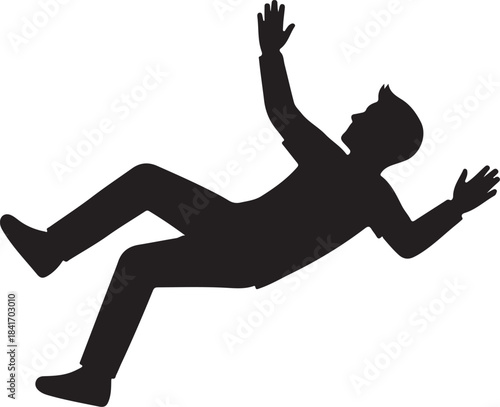 Silhouette of a person falling through the air against a white background