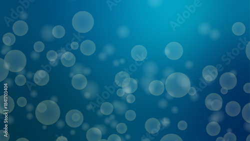 Glowing bubbles drift across a gradient blue background, creating a dreamy, underwater ambiance with soft light and tranquil depth.