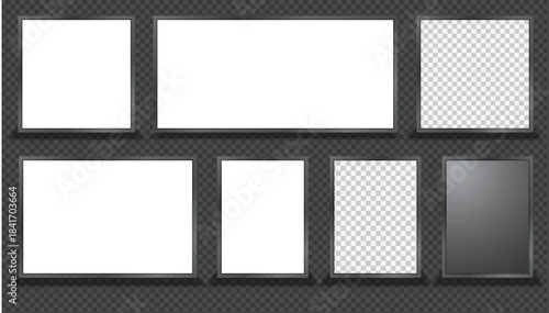 Collection of various white and gray rectangular frames on dark background