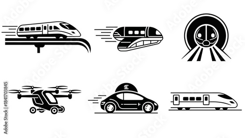 Transportation icons high speed trains vehicles and futuristic transit