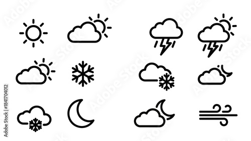 Weather icons set illustrating different conditions for forecasts and design