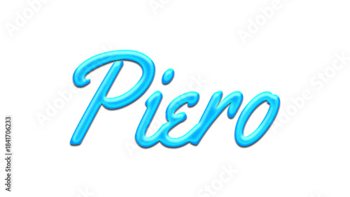 Obraz na plátně Glowing blue effect of name Piero on white background.