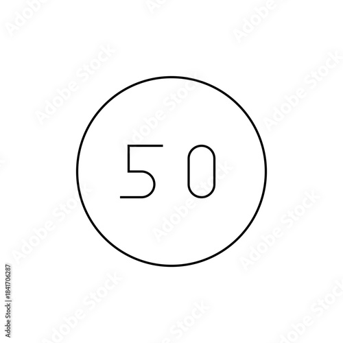 Minimalist Circle with Number Fifty, Simple Black and White Design