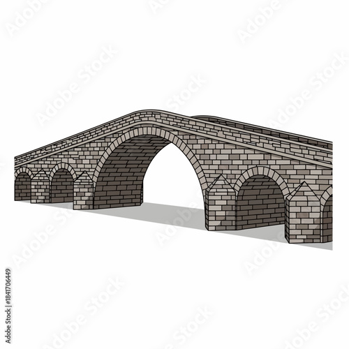 Ancient Stone Arch Bridge with Multiple Arches and Paved Road