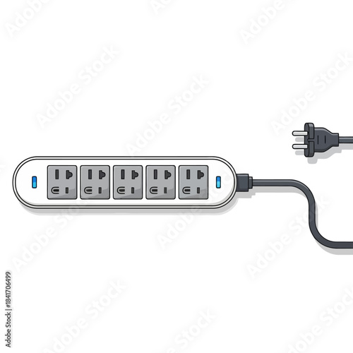 Modern Power Strip with Multiple Sockets and a Disconnected Plug Vector Illustration