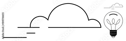 Cloud storage, innovation, technology development, creative ideas, future solutions, energy concepts. Minimalist illustration of a cloud and a lightbulb. Cloud computing and innovation concept