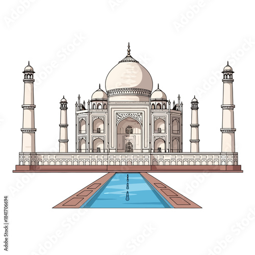 Famous Taj Mahal Monument in India, Architectural Landmark with Reflection Pool
