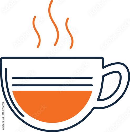 Modern minimalist hot tea cup illustration with steam lines in clean outline style for cafe branding and menu designs