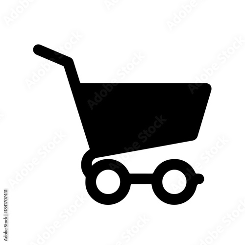 Red baby trolley illustration with metal wheel and handle