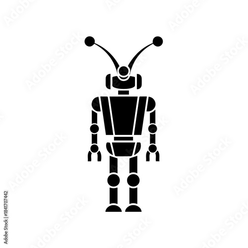 Cartoon vector illustration of a futuristic metal mechanical android with a cup