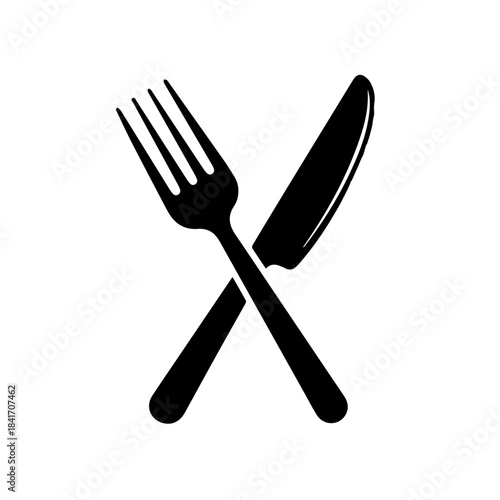 Kitchen cutlery set featuring isolated silver fork, knife, and spoon flatware vector illustration