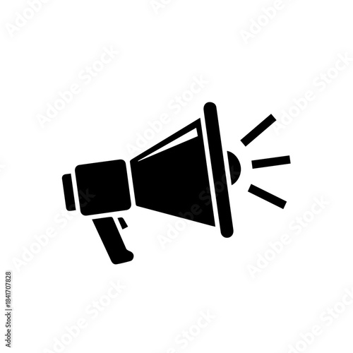 Loudspeaker Silhouette: A bold black silhouette of a loudspeaker, projecting sound waves.