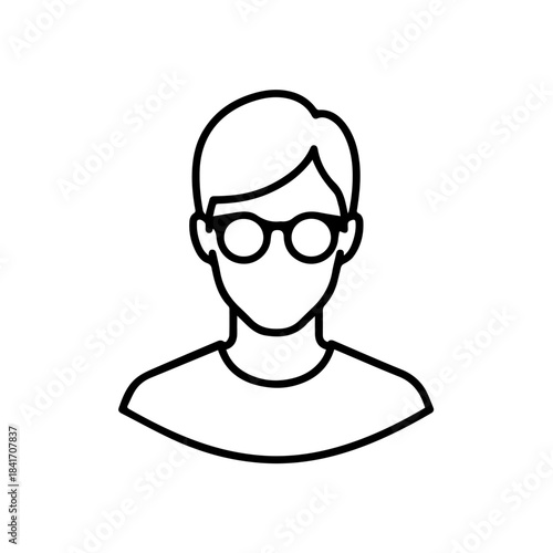 Simplified Profile: A minimalist line drawing presents a simplified human profile, complete with glasses.