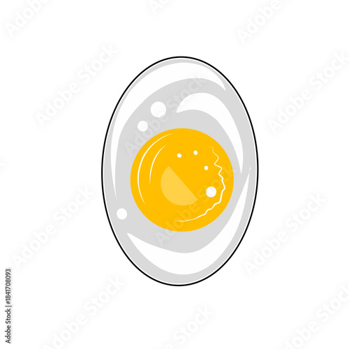 fried egg vector illustration,A vibrant vector illustration of a boiled egg sliced in half, with a runny, bright yellow yolk dripping out, emphasizing freshness and perfect breakfast preparation.