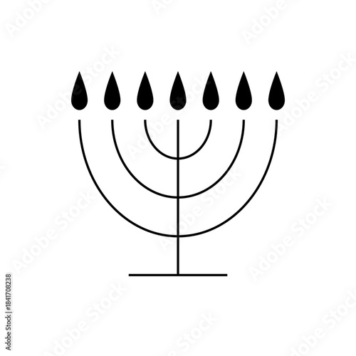 Black and White Illustration of a Menorah with Nine Candles Lit
