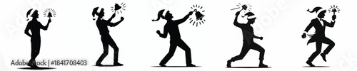 vector silhouette of a man ringing a small Christmas bell