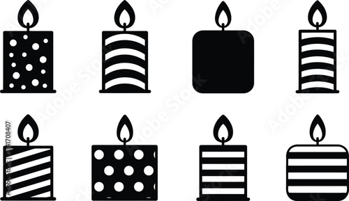 Black and white illustration of birthday candles