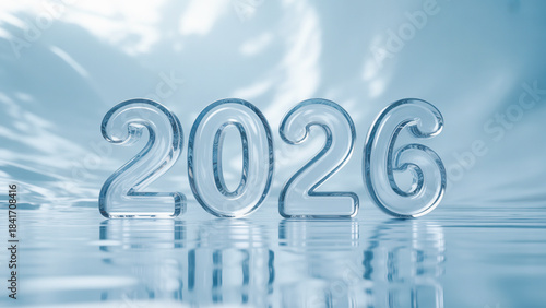 Crystal Glass 3D “2026” Transparent Text with Clean Minimal Background Print