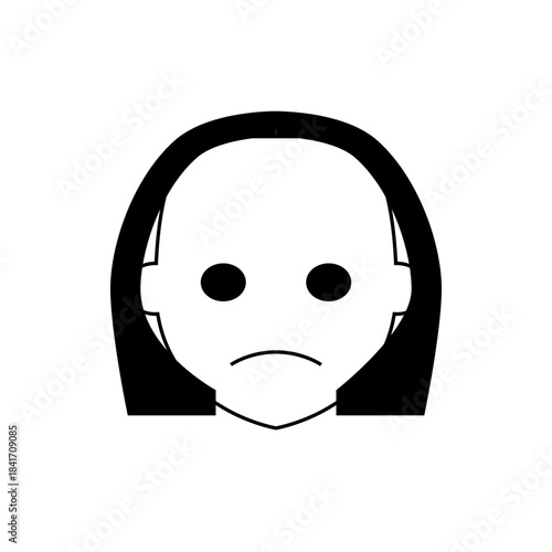Sad Bald Man Wearing Headphones, Black and White Illustration