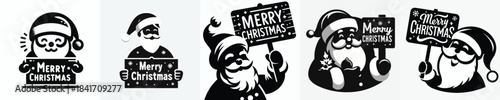 vector silhouette of a grandfather holding a "Merry Christmas" sign