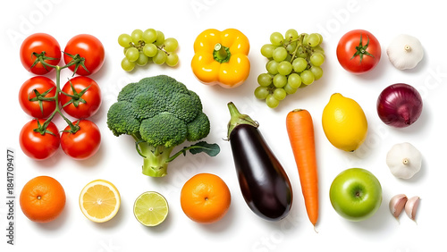 Fresh Produce Collection: A vibrant medley of fresh fruits and vegetables, showcasing the bounty of nature's offerings, ripe and ready for a healthy lifestyle.