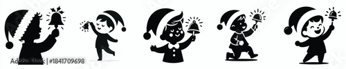vector silhouette of a little boy ringing a small Christmas bell