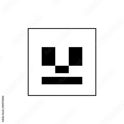 Minimalist Pixel Art Sad Face Icon, Black and White Emoticon Design