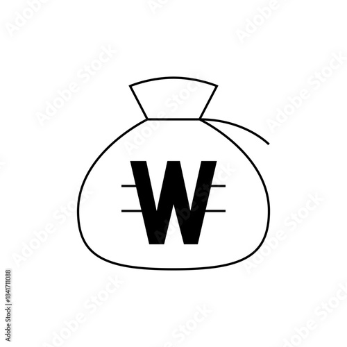Black and White Money Bag Icon with Letter W for Wealth or Wallet