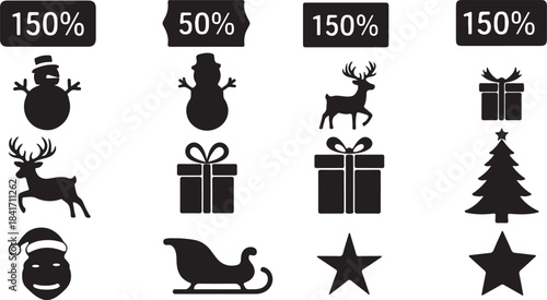 Christmas icons and discount labels
