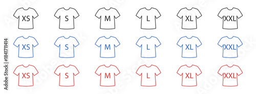 T-shirt and shirt size label icon vector for clothing and apparel with tags, medium, large, small, garment template, casual flat illustration, textile and sleeve design