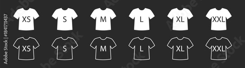 T-shirt size label and tags vector template icon for clothing, apparel, and garment illustration, isolated flat design for casual outfit, medium and large, man and woman