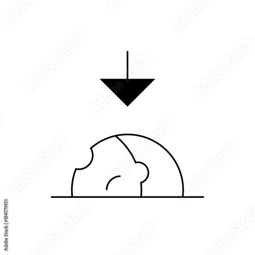 Black Downward Arrow Impacting Minimalist Human Head Silhouette
