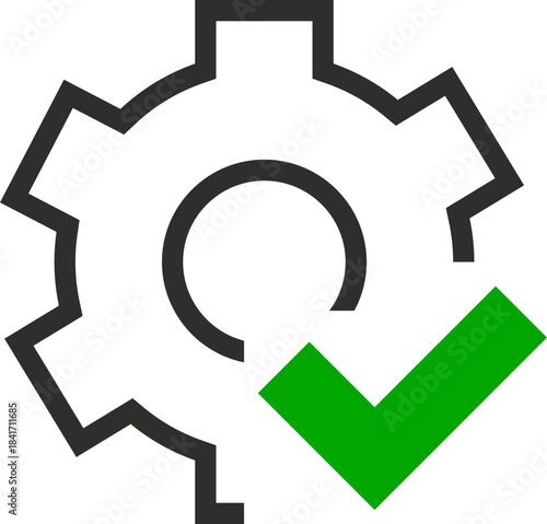 Gear icon with green check mark approval symbol
