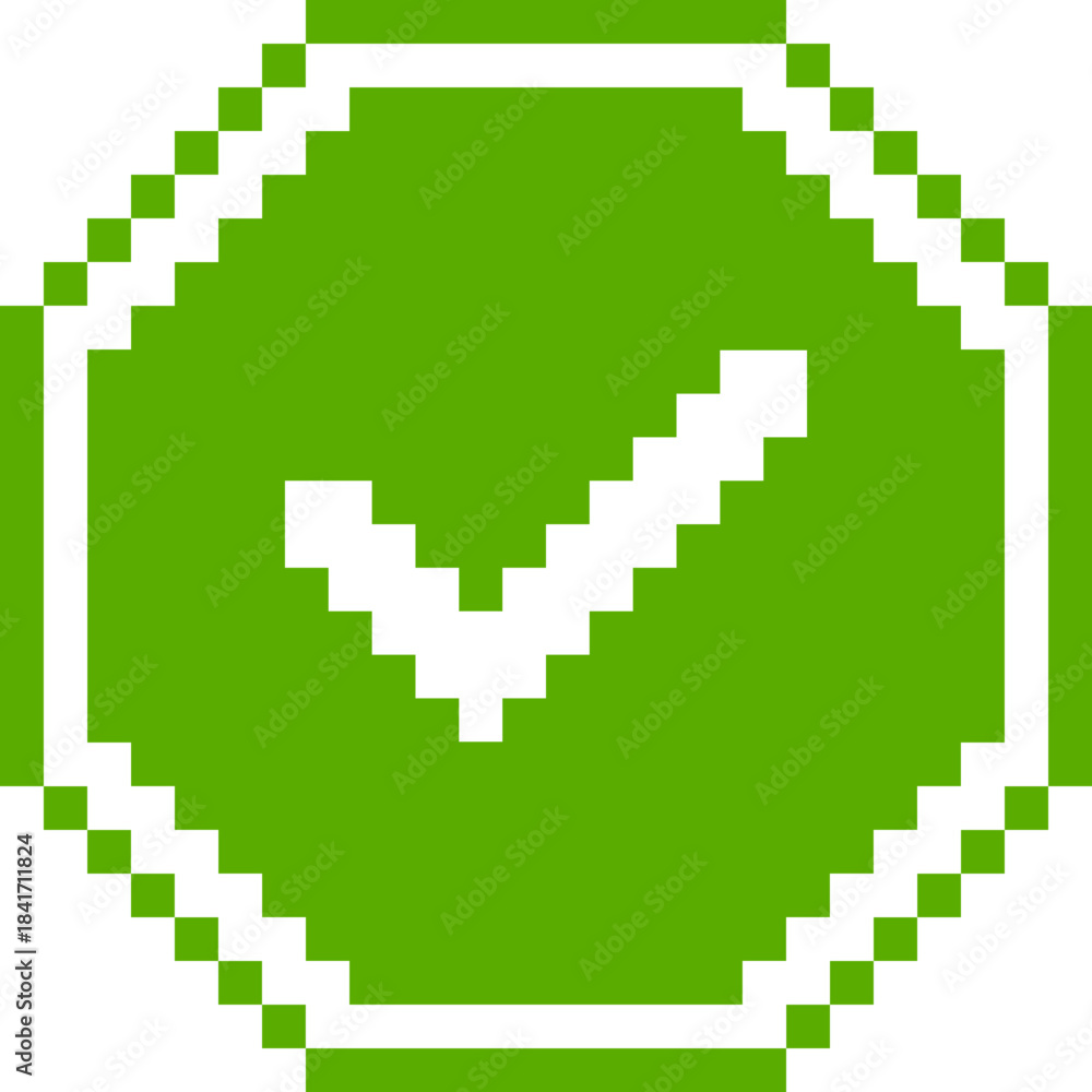 Fototapeta premium Pixelated Green Check Icon with Octagon Shape
