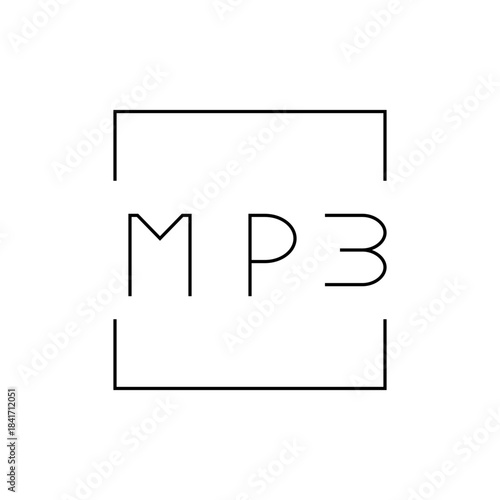 Minimalist MP3 Icon in Black and White, Simple Audio File Format Symbol