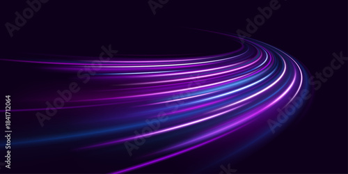 Sport race track glowing with speed and light. Motion blur effects with dynamic lines, cars and fast trails.