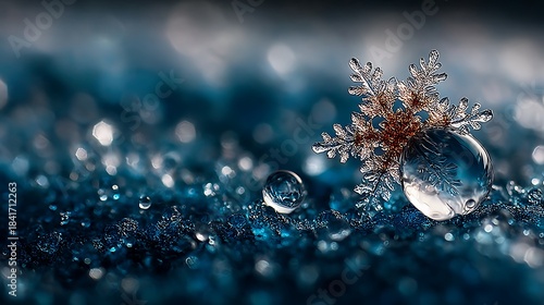 Detailed frozen droplet abstract winter macro illustration