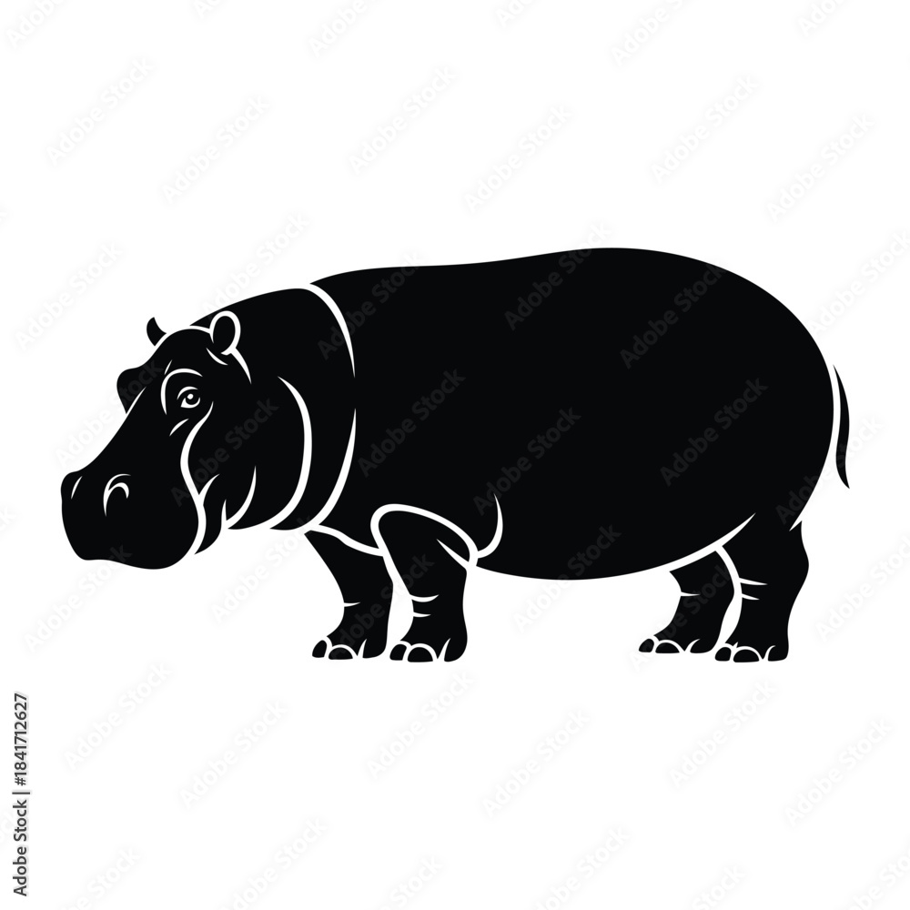 Obraz premium A striking black silhouette of a hippopotamus standing in profile view