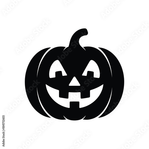 A simple black silhouette of a jack o lantern with a classic carved face