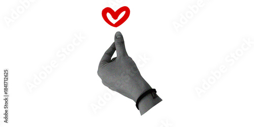 a hand showing heart sign. red heart and realistic hand. cool graffiti