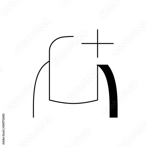 Minimalist Black and White Pipe Diagram with Cross and Curve
