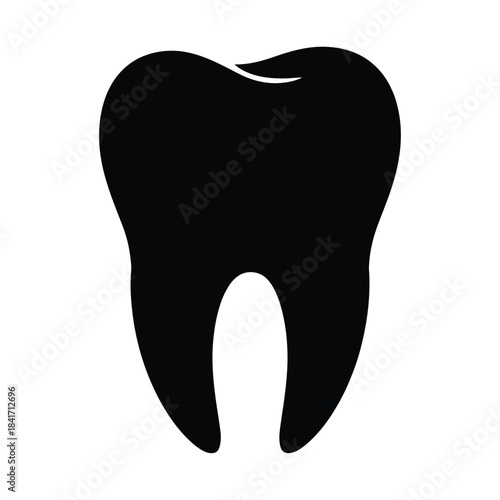 Simple black silhouette of a human tooth isolated on a white background