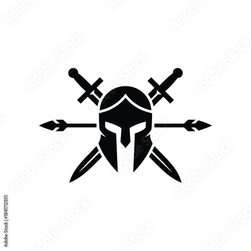 Spartan helmet with crossed swords and arrows a symbol of strength