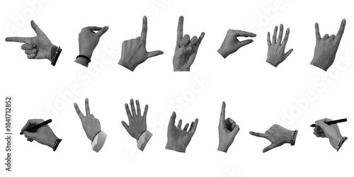 black silhouettes of hands. set of hands gestures 