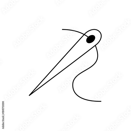 Minimalist Black and White Sewing Needle with Thread Illustration