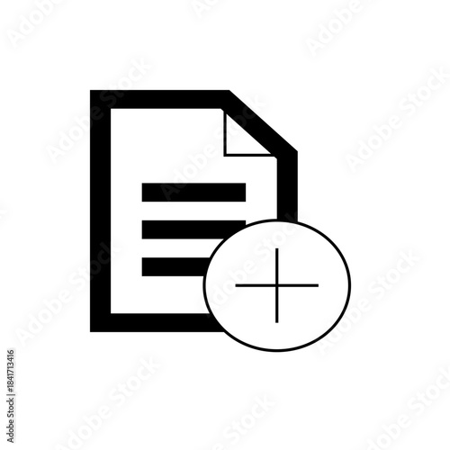 Document Icon with Plus Sign, Add Button, File Edit Symbol, Vector Illustration
